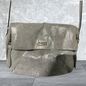 Aimee Kestenberg Bali Crossbody Foldover Bag Gold Shimmer Metallic Suede Leather